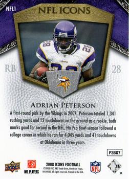 2008 Upper Deck Icons - NFL Icons Gold #NFL1 Adrian Peterson Back
