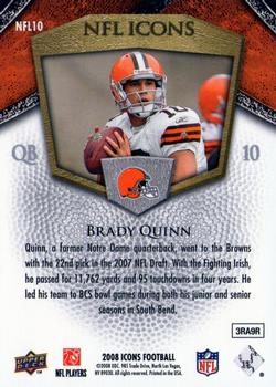 2008 Upper Deck Icons - NFL Icons Gold #NFL10 Brady Quinn Back