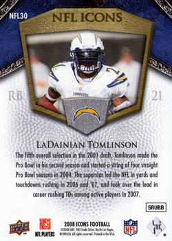 2008 Upper Deck Icons - NFL Icons Gold #NFL30 LaDainian Tomlinson Back