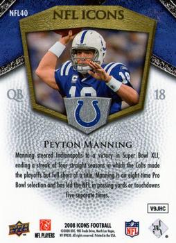 2008 Upper Deck Icons - NFL Icons Gold #NFL40 Peyton Manning Back