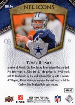 2008 Upper Deck Icons - NFL Icons Gold #NFL46 Tony Romo Back