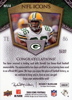 2008 Upper Deck Icons - NFL Icons Jersey Silver #NFL18 Donald Lee Back