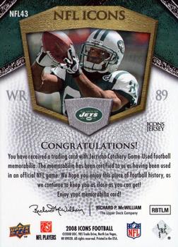 2008 Upper Deck Icons - NFL Icons Jersey Silver #NFL43 Jerricho Cotchery Back