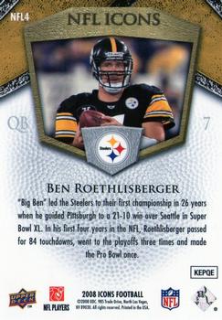 2008 Upper Deck Icons - NFL Icons Silver #NFL4 Ben Roethlisberger Back