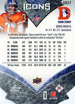 2008 Upper Deck Icons - NFL Legends Blue Die Cut #LEG17 John Elway Back