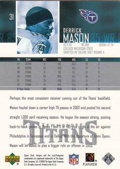 2003 Upper Deck #31 Derrick Mason Back
