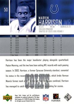 2003 Upper Deck #50 Marvin Harrison Back