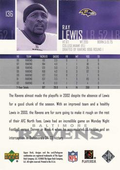 2003 Upper Deck #136 Ray Lewis Back