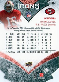 2008 Upper Deck Icons - NFL Legends Silver Die Cut #LEG14 Joe Montana Back