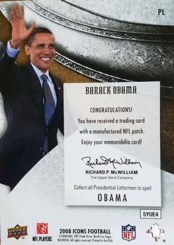 2008 Upper Deck Icons - Presidential Icons Lettermen #PL1-1 Barack Obama - O Back