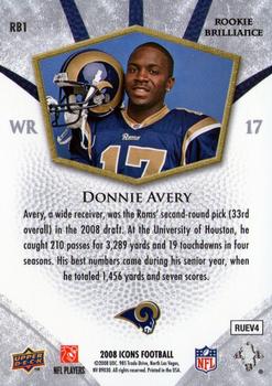 2008 Upper Deck Icons - Rookie Brilliance Blue #RB1 Donnie Avery Back