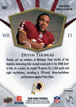 2008 Upper Deck Icons - Rookie Brilliance Blue #RB7 Devin Thomas Back