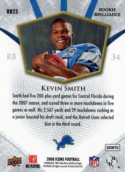 2008 Upper Deck Icons - Rookie Brilliance Blue #RB23 Kevin Smith Back