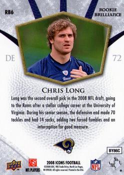 2008 Upper Deck Icons - Rookie Brilliance Gold #RB6 Chris Long Back