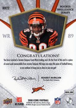 2008 Upper Deck Icons - Rookie Brilliance Jersey Gold #RB22 Jerome Simpson Back