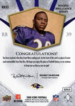 2008 Upper Deck Icons - Rookie Brilliance Jersey Gold #RB33 Ray Rice Back