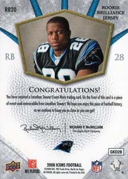 2008 Upper Deck Icons - Rookie Brilliance Jersey Silver #RB20 Jonathan Stewart Back