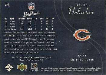 2003 Upper Deck Pros & Prospects #14 Brian Urlacher Back