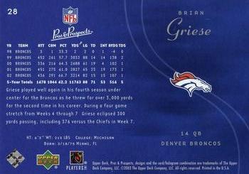 2003 Upper Deck Pros & Prospects #28 Brian Griese Back