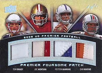 2008 Upper Deck Premier - Foursome Patch 1/1 #PQP-MMBM Tom Brady / Joe Montana / Peyton Manning / Dan Marino Front