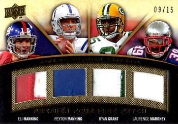 2008 Upper Deck Premier - Foursome Patch 15 #PQP-MMGM Eli Manning / Peyton Manning / Ryan Grant / Laurence Maroney Front