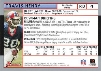 2004 Bowman #4 Travis Henry Back