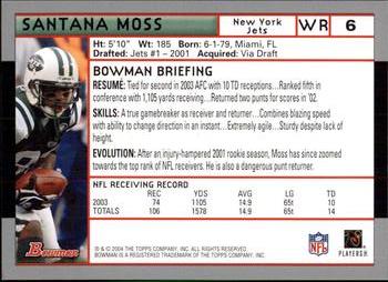 2004 Bowman #6 Santana Moss Back