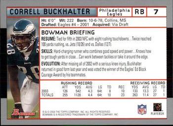 2004 Bowman #7 Correll Buckhalter Back