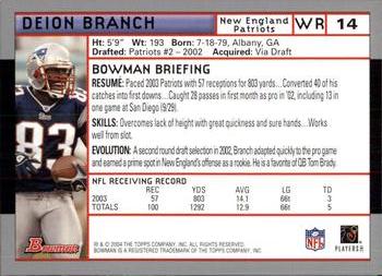 2004 Bowman #14 Deion Branch Back