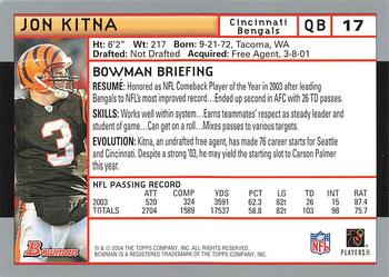 2004 Bowman #17 Jon Kitna Back