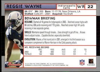 2004 Bowman #22 Reggie Wayne Back