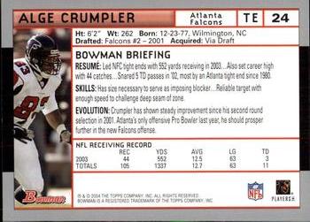 2004 Bowman #24 Alge Crumpler Back