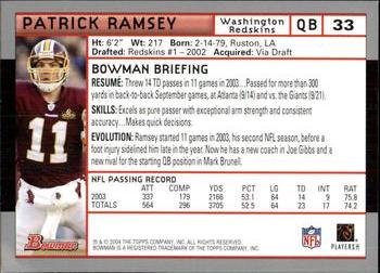 2004 Bowman #33 Patrick Ramsey Back