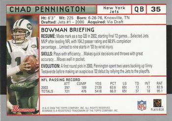 2004 Bowman #35 Chad Pennington Back