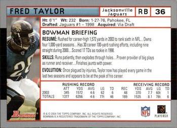 2004 Bowman #36 Fred Taylor Back