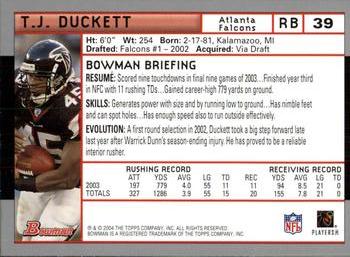 2004 Bowman #39 T.J. Duckett Back