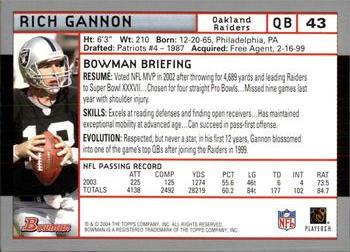 2004 Bowman #43 Rich Gannon Back