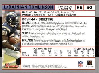 2004 Bowman #50 LaDainian Tomlinson Back