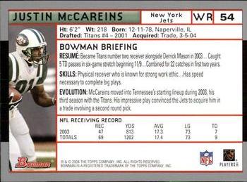2004 Bowman #54 Justin McCareins Back