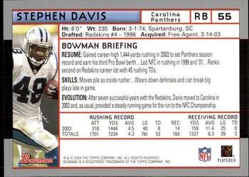 2004 Bowman #55 Stephen Davis Back