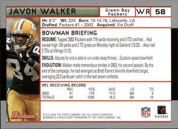 2004 Bowman #58 Javon Walker Back