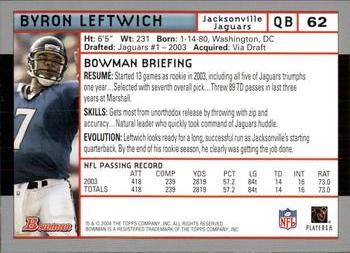 2004 Bowman #62 Byron Leftwich Back