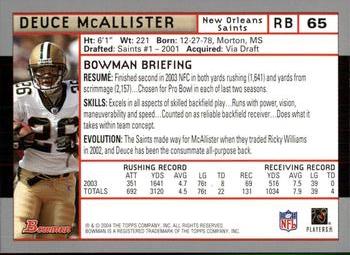 2004 Bowman #65 Deuce McAllister Back