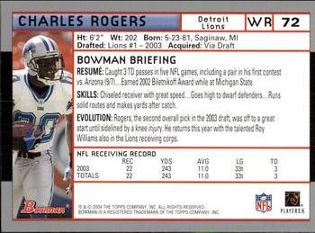 2004 Bowman #72 Charles Rogers Back