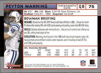 2004 Bowman #75 Peyton Manning Back