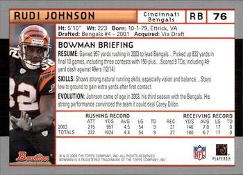 2004 Bowman #76 Rudi Johnson Back