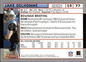2004 Bowman #77 Jake Delhomme Back