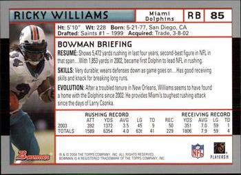 2004 Bowman #85 Ricky Williams Back