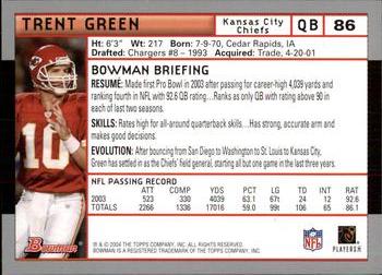 2004 Bowman #86 Trent Green Back