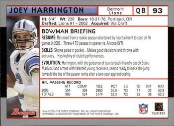 2004 Bowman #93 Joey Harrington Back